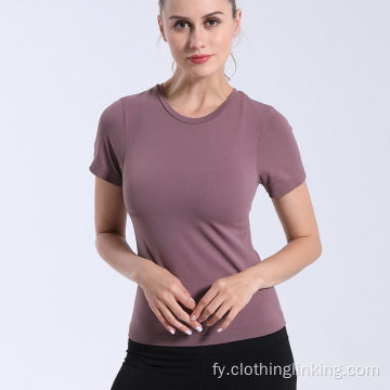 Naadloze workout shirts foar froulju